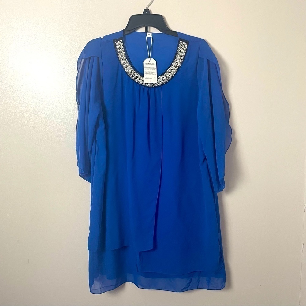 Just Fashion Now Blue Beaded Blouse – NWT, Size XL